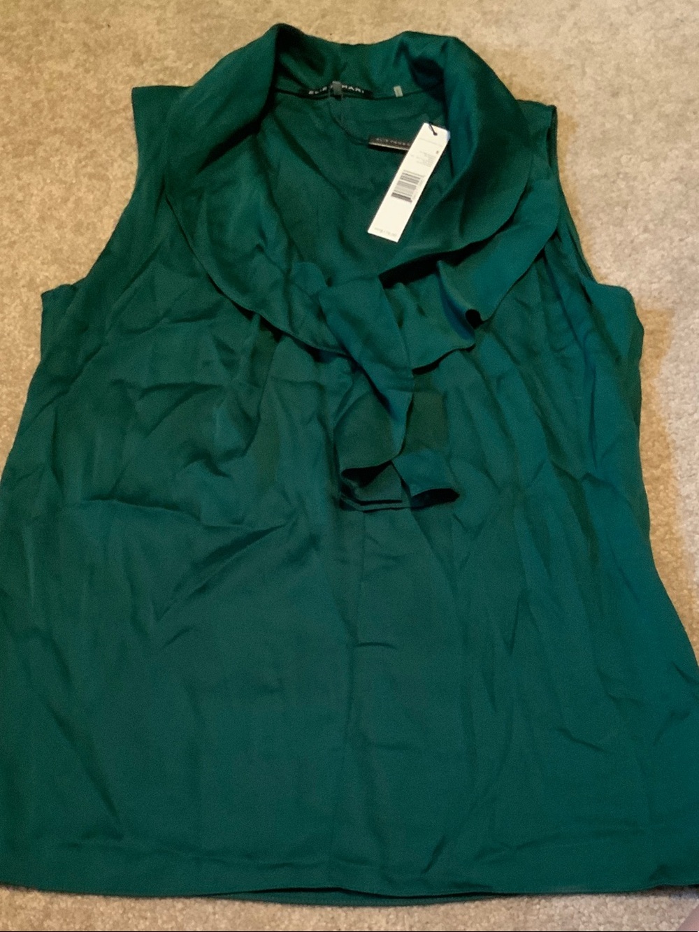 Elie Tahari Emerald Green Ruffle Collar Sleeveless Top